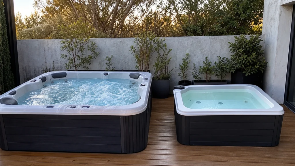 Illustration éditoriale pour l’article « Différence jacuzzi spa : tout comprendre pour bien choisir »