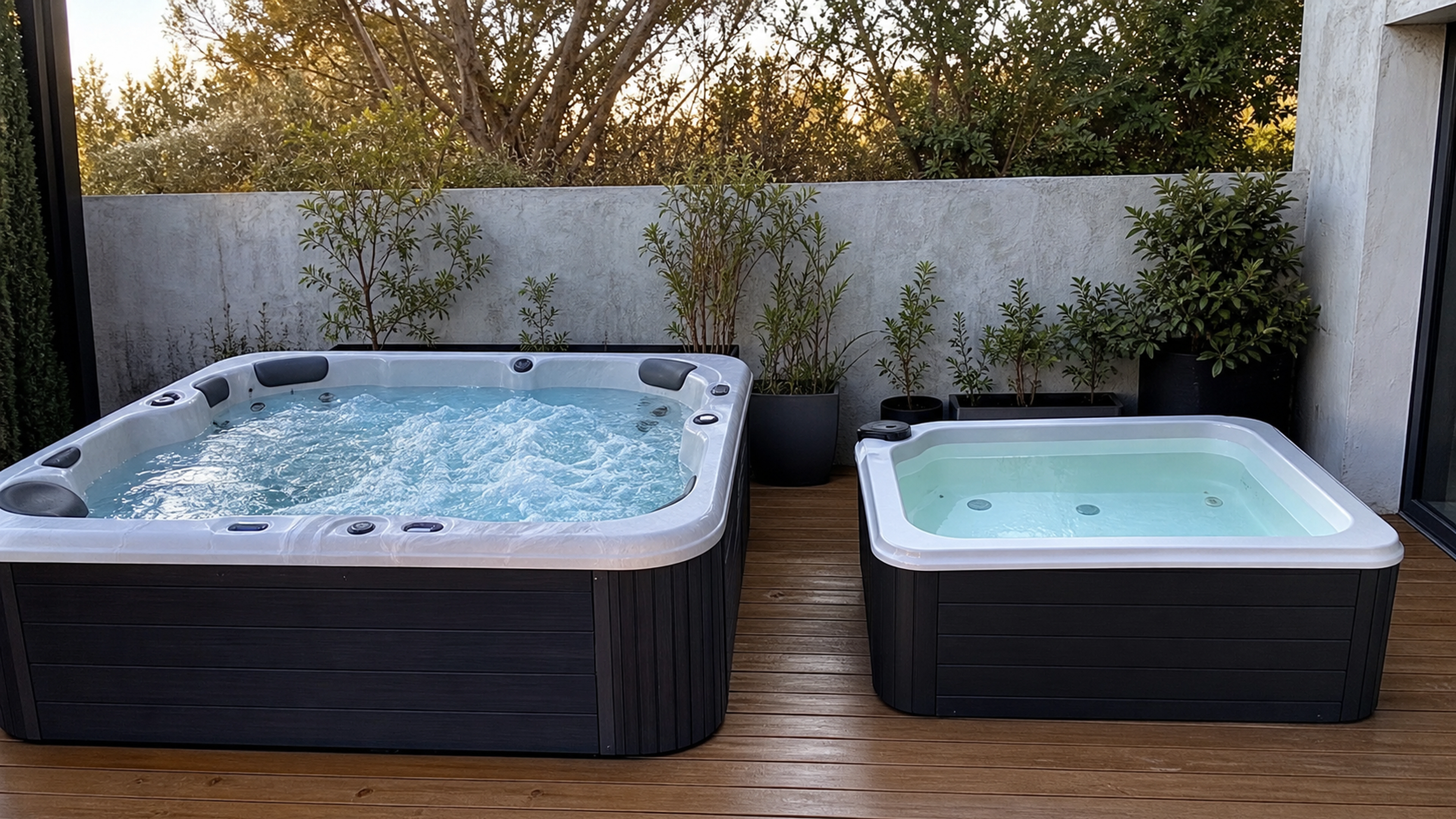 Illustration éditoriale pour l’article « Différence jacuzzi spa : tout comprendre pour bien choisir »