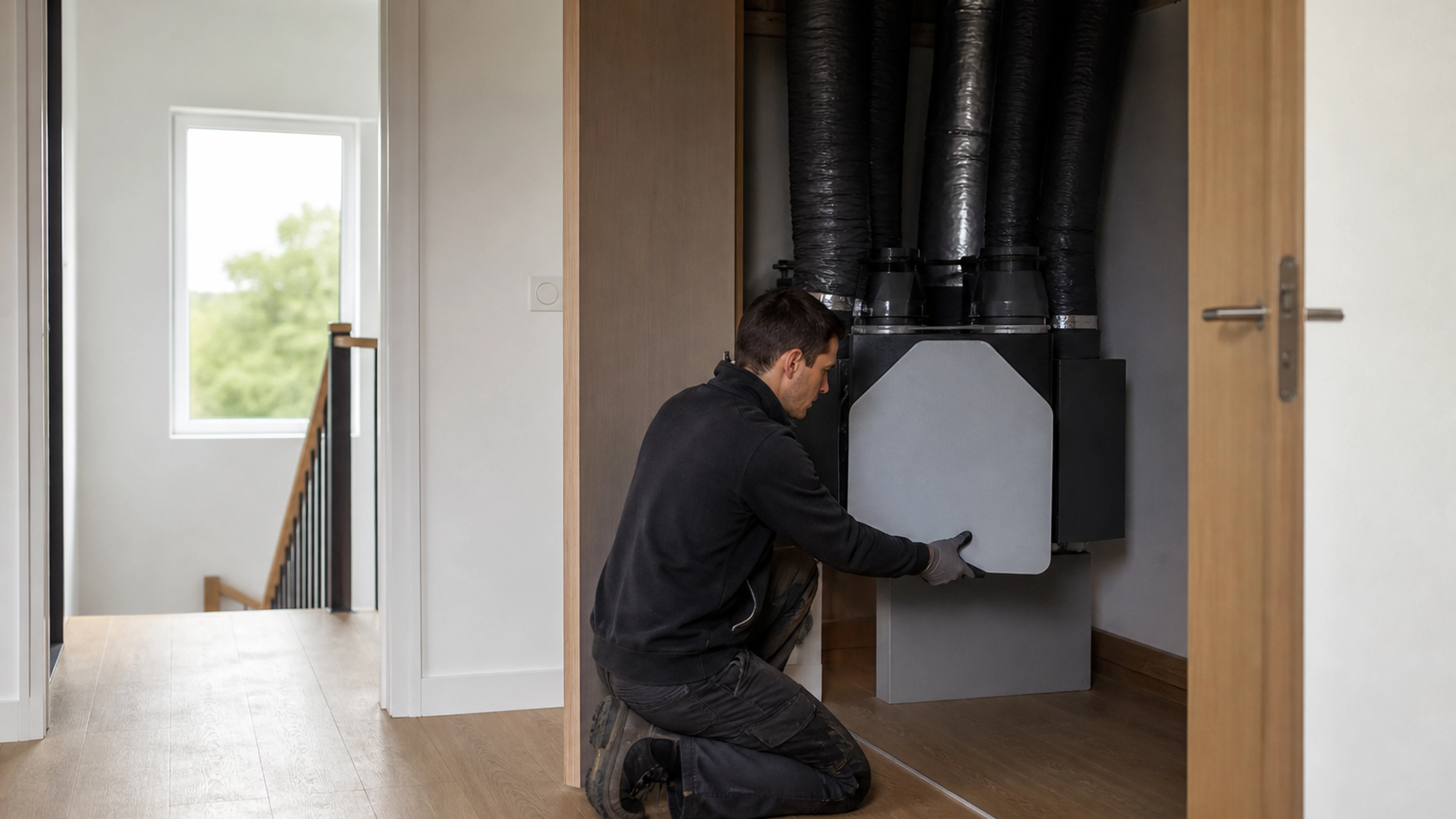 Illustration éditoriale pour l’article « Réussir à installer une vmc double flux en maison à étage »