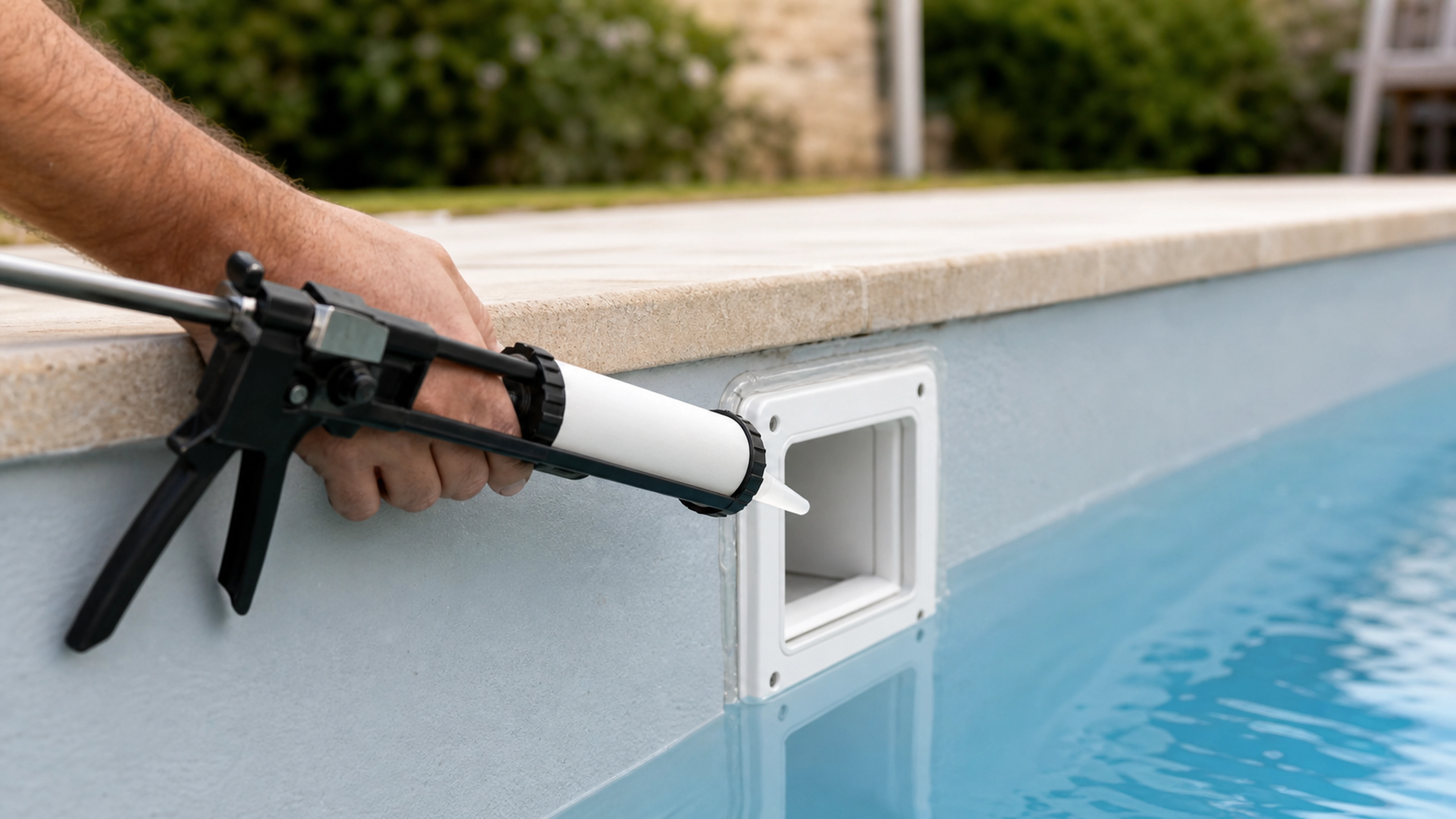 Illustration éditoriale pour l’article « Réussir l'étanchéité avec un silicone skimmer piscine »