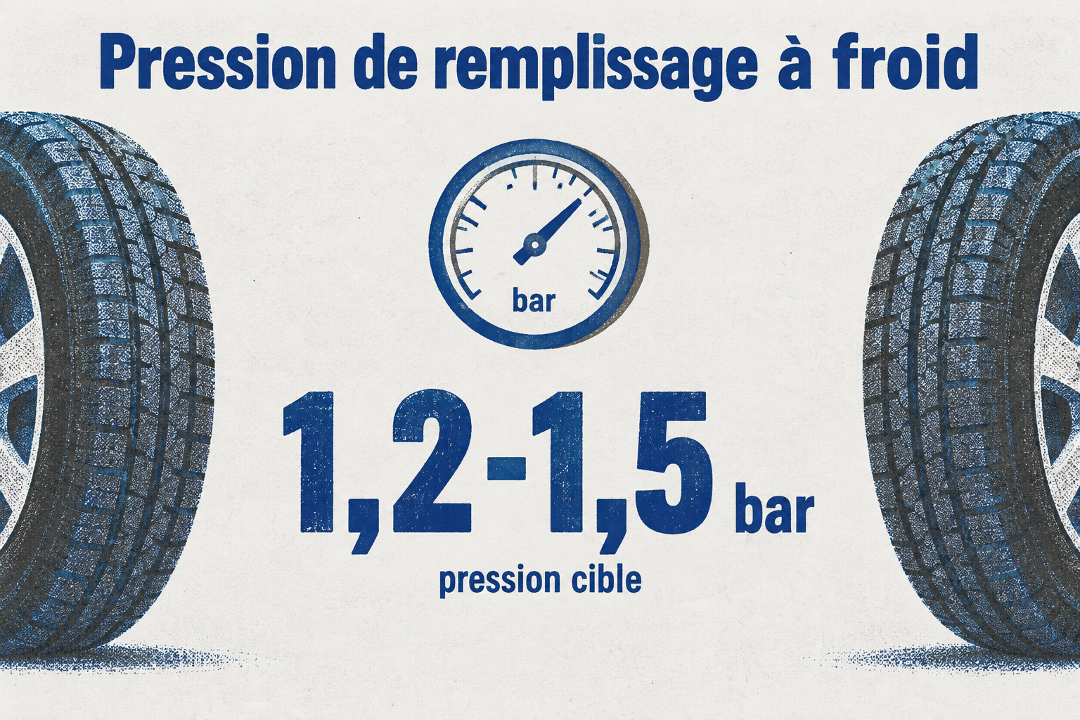 La pression de remplissage à froid doit être comprise entre 1,2 et 1,5 bar.