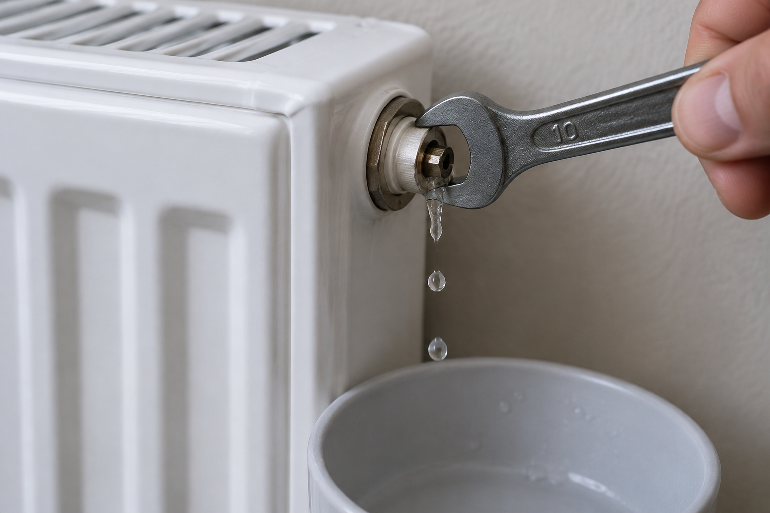 Purge d'un radiateur avec une clé pour faire baisser la pression de la chaudière