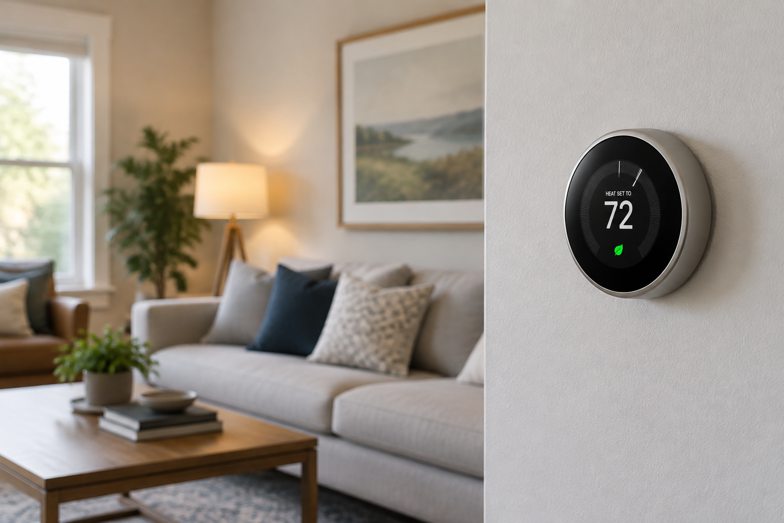 Thermostat d'ambiance mural dans un salon